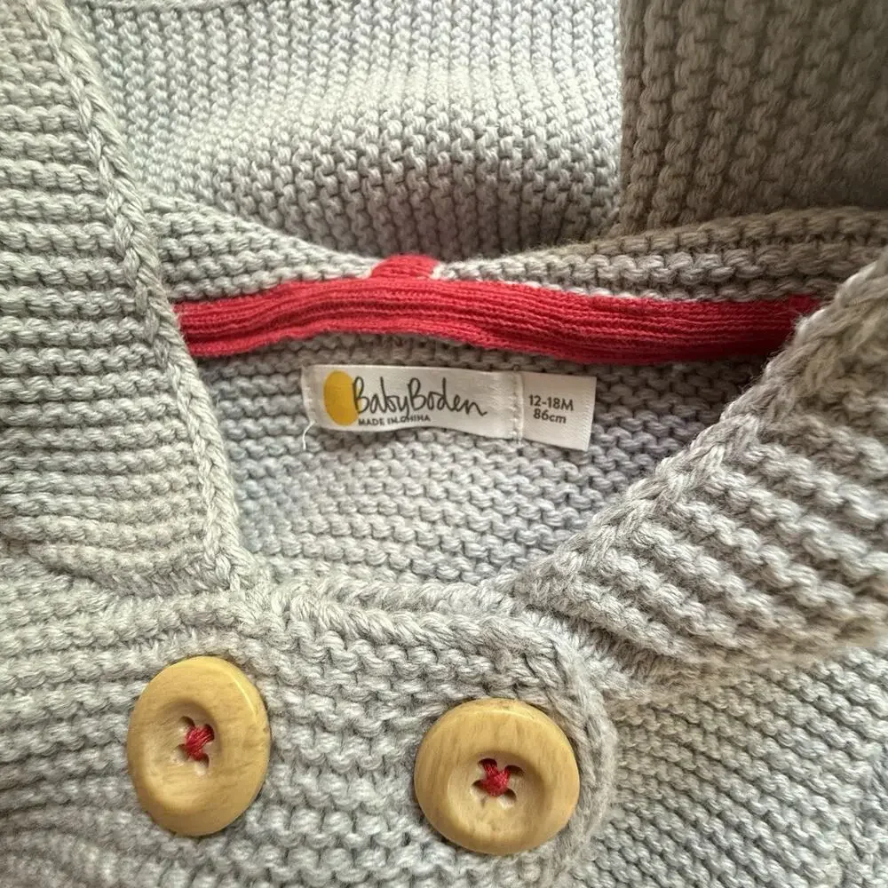 Mini Boden Knit Hooded Jacket Sweater Sz 12 to‎ 18 Months Rainbow Farm Appliqué